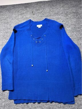 Liz Claiborne Blue Lace-Up V-Neck Pullover Sweater, Size L